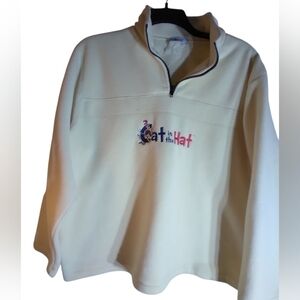 Dr Seuss Cream Cat in the Hat Fleece Pullover Quarter Zip Size L Vtg Fall Cozy